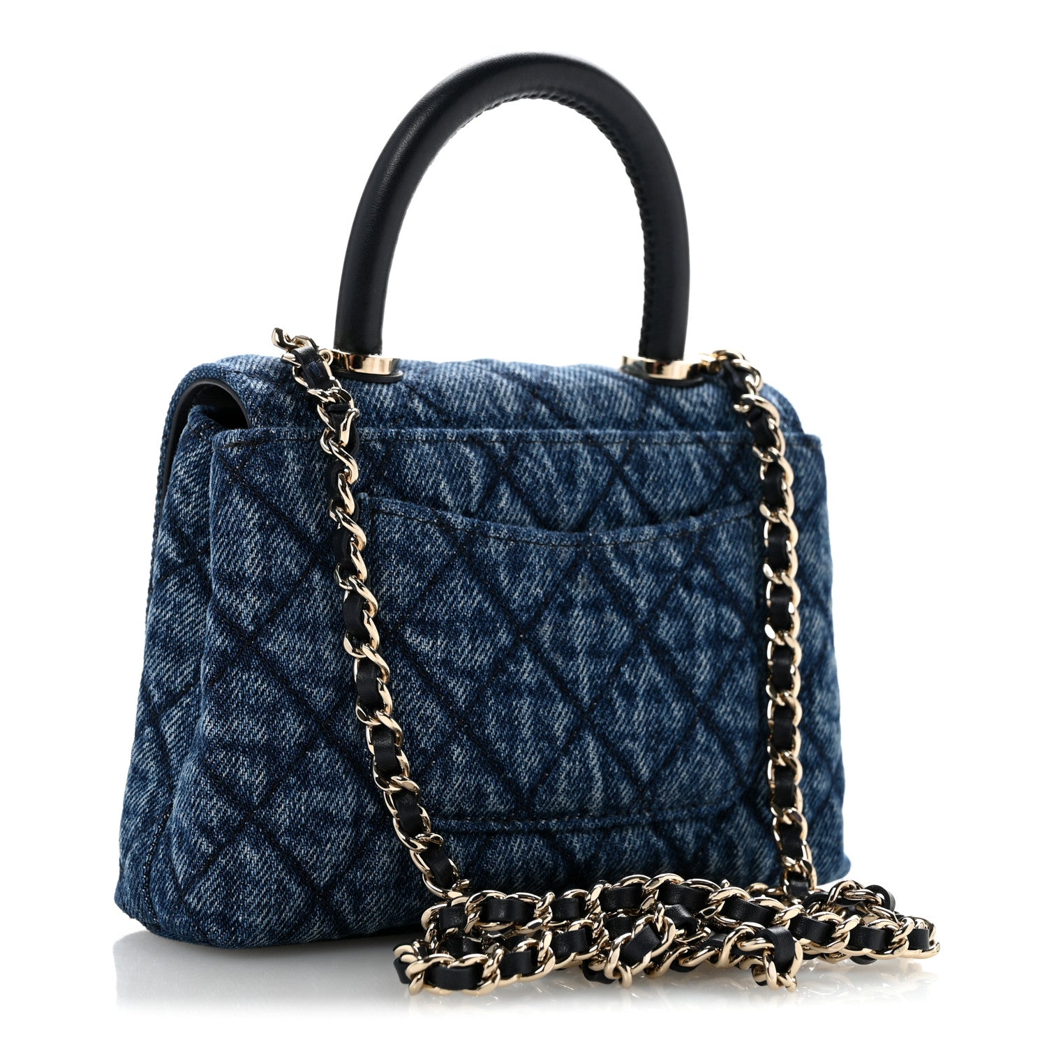 Chanel Washed Denim Calfskin Quilted Coco Handle Clutch With Chain Blue 3 of 13