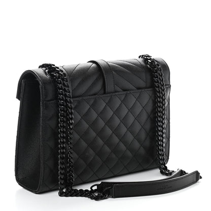 Saint Laurent Grain De Poudre Textured Mixed Matelasse Triquilt Medium Monogram Satchel Black 3 of 10