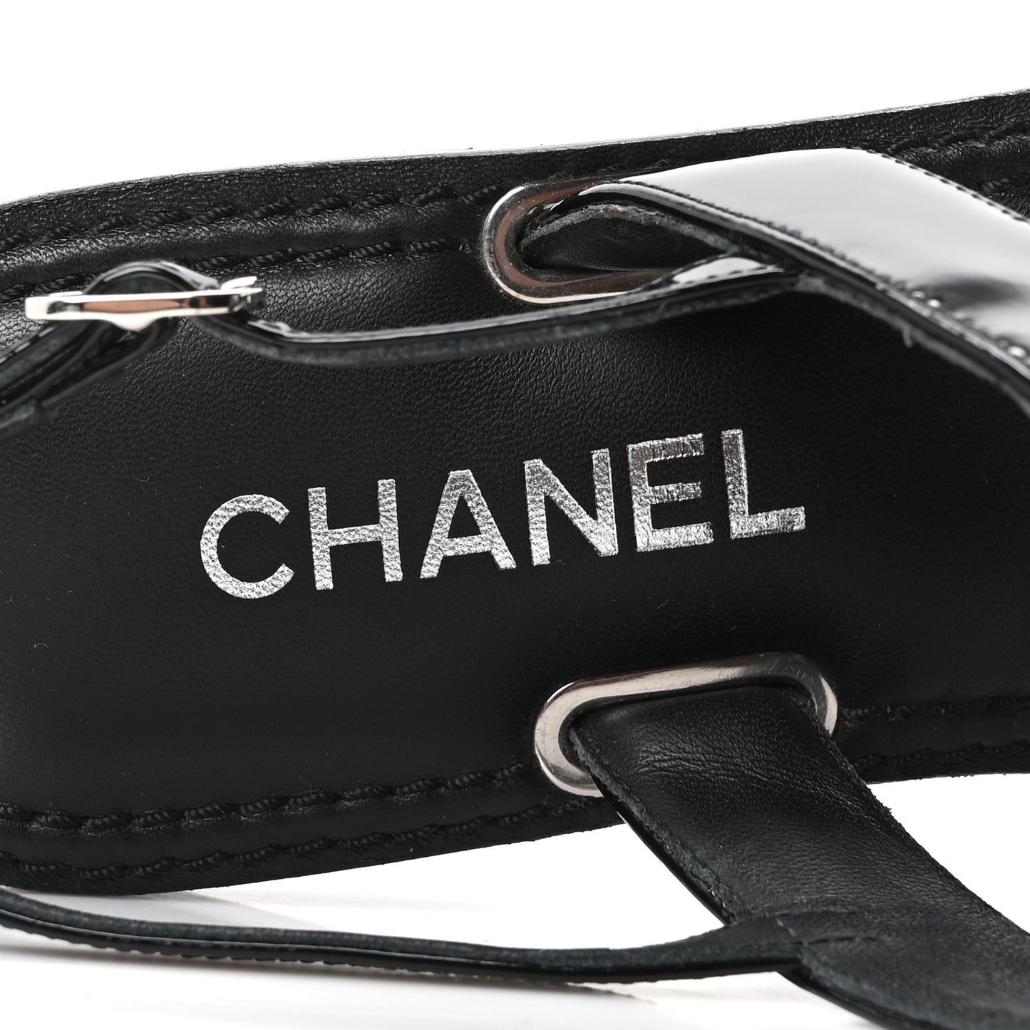 Calfskin Patent Chain CC Logo Thong Flat Sandals 39 Black