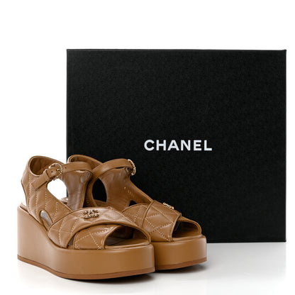 Chanel Lambskin Quilted CC Platform Sandals 36.5 Beige 10 of 10