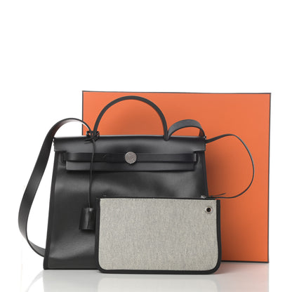 Hermes Toile H Berline Vache Hunter Herbag Zip PM 31 Black Ecru 13 of 13