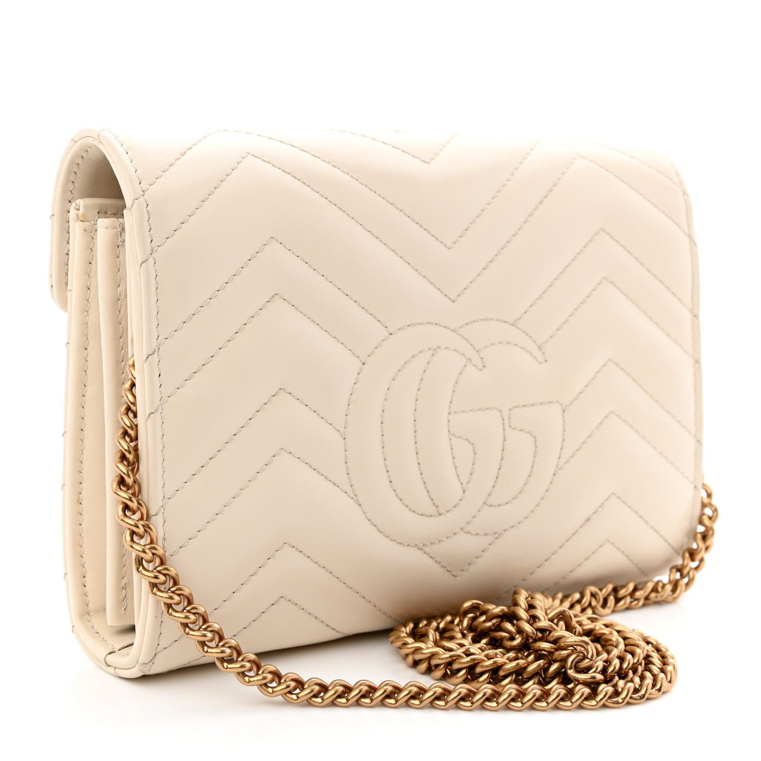 Gucci Calfskin Matelasse Mini GG Marmont Chain Wallet Mystic White 3 of 11