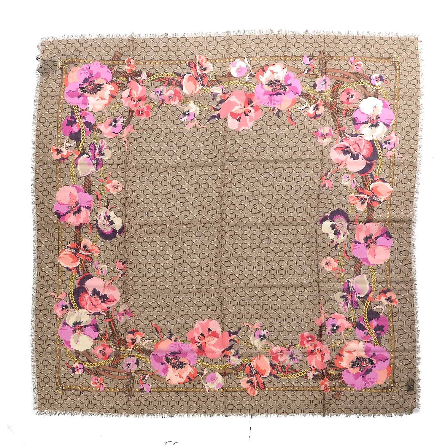 Gucci Wool Jacquard GG Monogram Big Panshie Fringe Shawl Roseate Beige 1 of 5