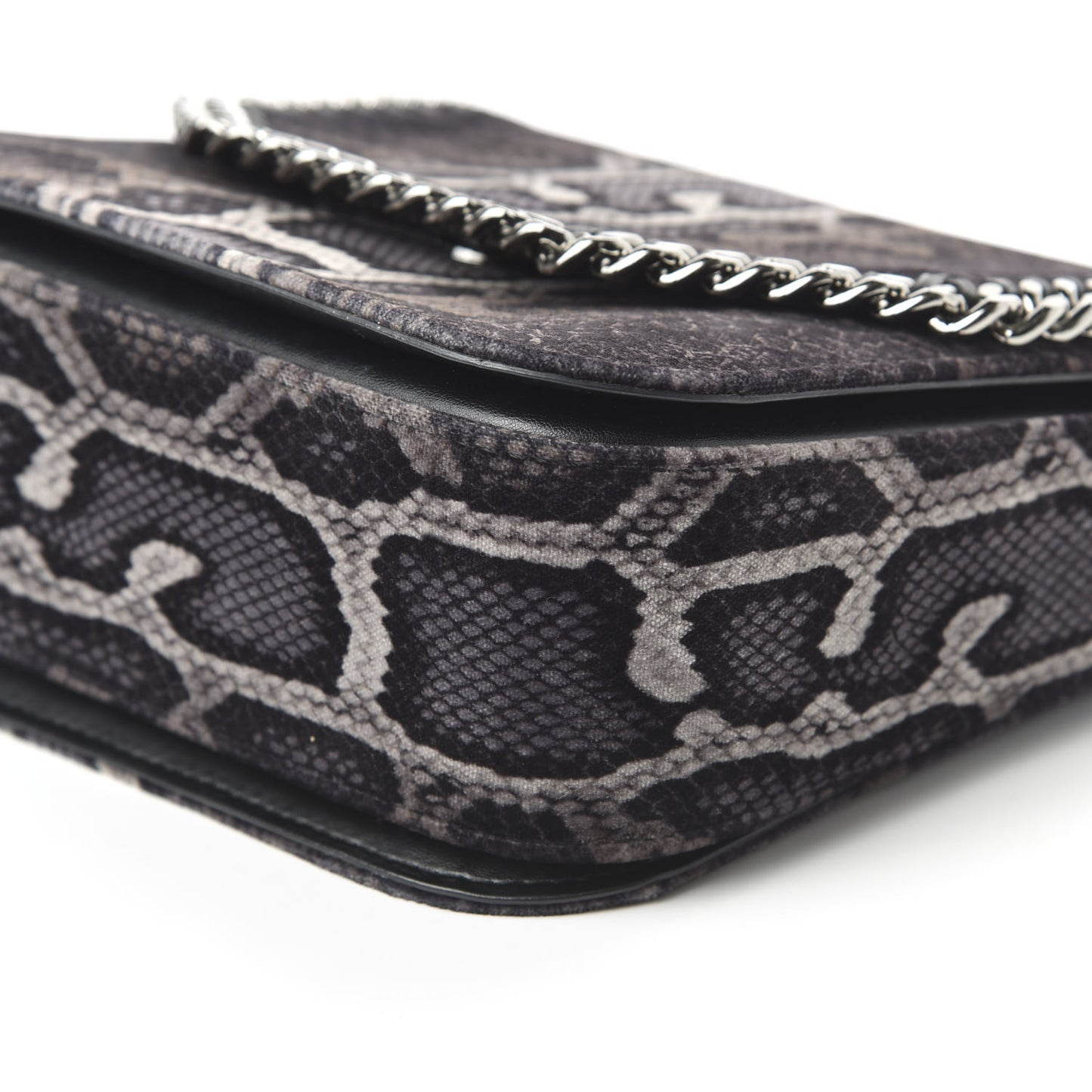 Snake Print Velvet Falabella Box Shoulder Bag Black