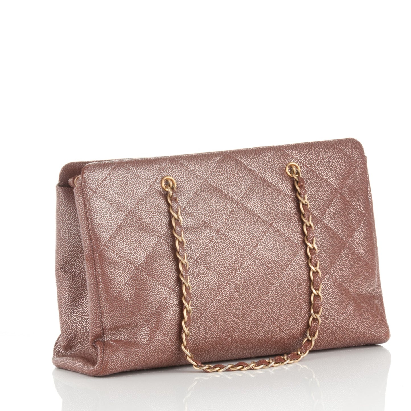 Metallic Caviar Quilted Shopping Tote Brown