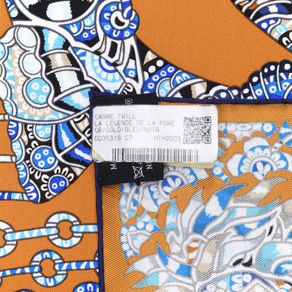 Hermes Silk La Legende de La Foret Scarf 90 Gold Bleu Black 4 of 4