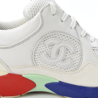 Chanel Calfskin Suede Fabric Womens CC Sneakers 38.5 White Blue Red 11 of 12