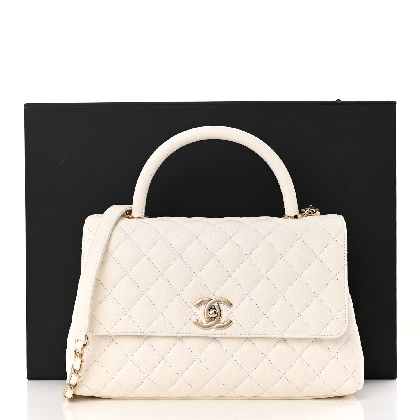 Caviar Quilted Small Coco Handle Flap White