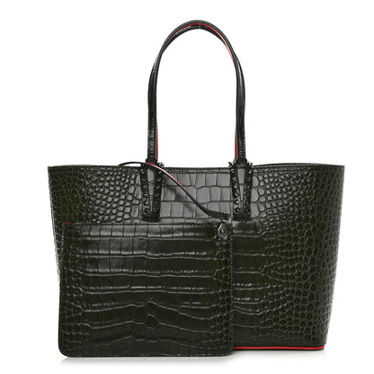 Christian Louboutin Calfskin Crocodile Embossed Spikes East West Cabata Tote Green 1 of 13