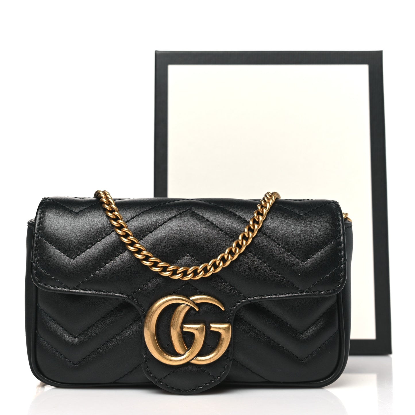 Calfskin Matelasse Super Mini GG Marmont Shoulder Bag Black