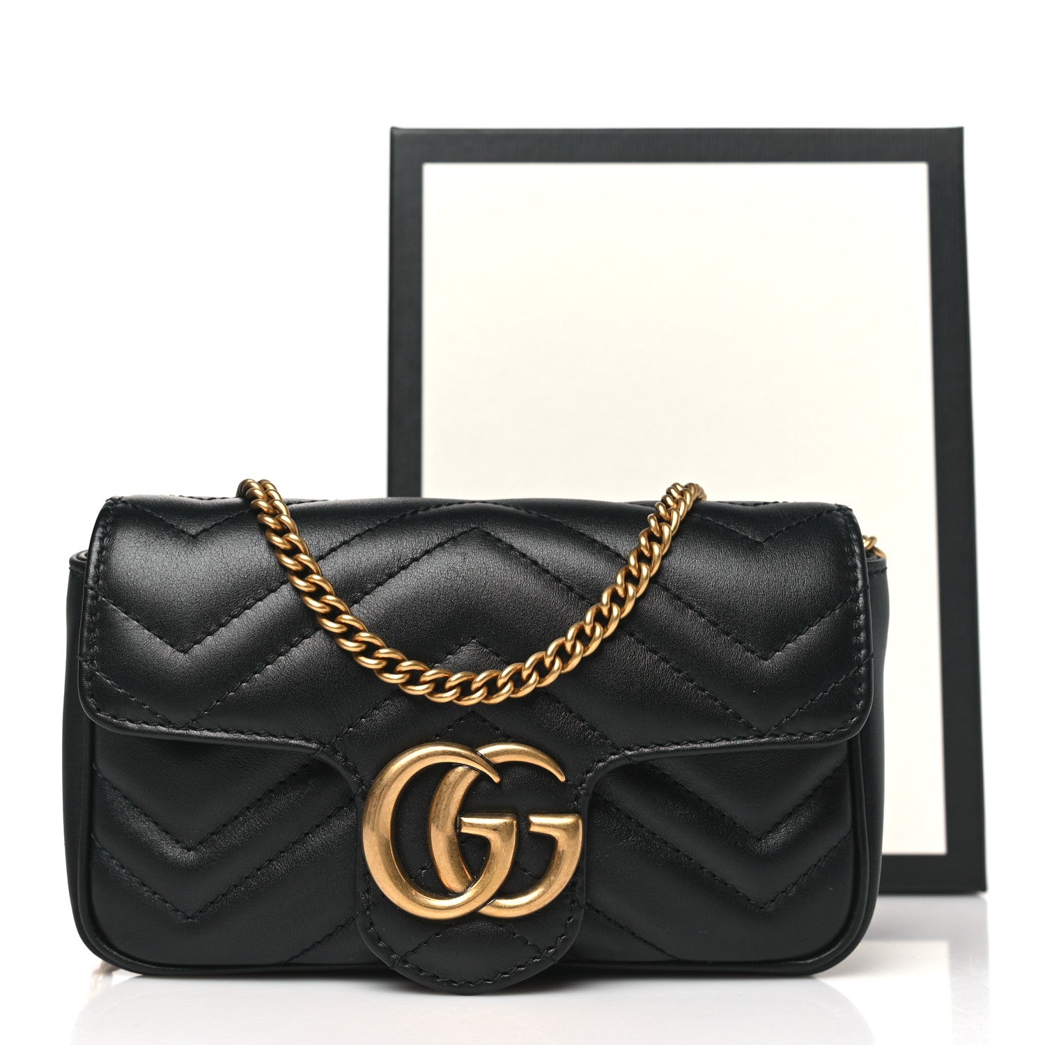 Gucci Calfskin Matelasse Super Mini GG Marmont Shoulder Bag Black 10 of 10
