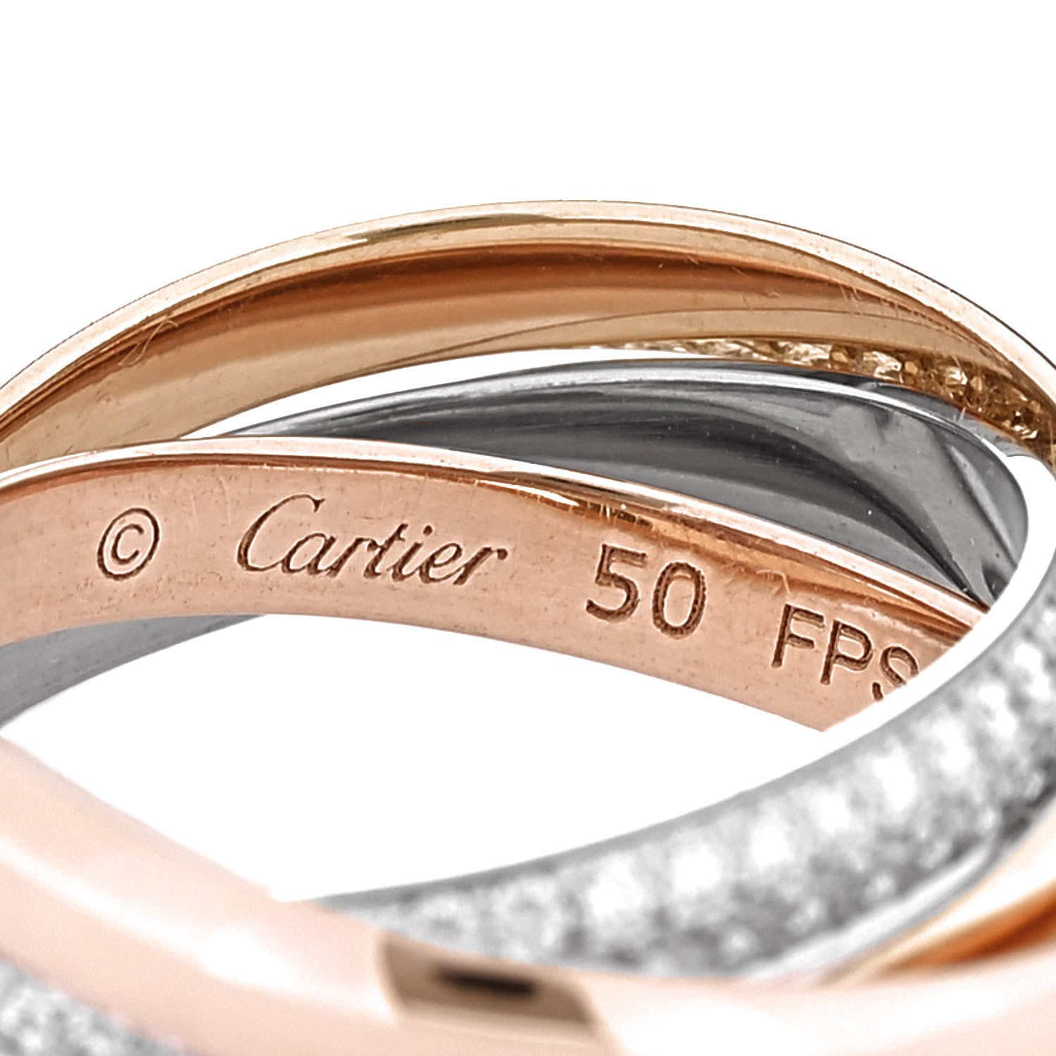 Cartier 18K White Yellow Pink Gold Diamond Small Trinity Paved Ring 50 5.5 4 of 4