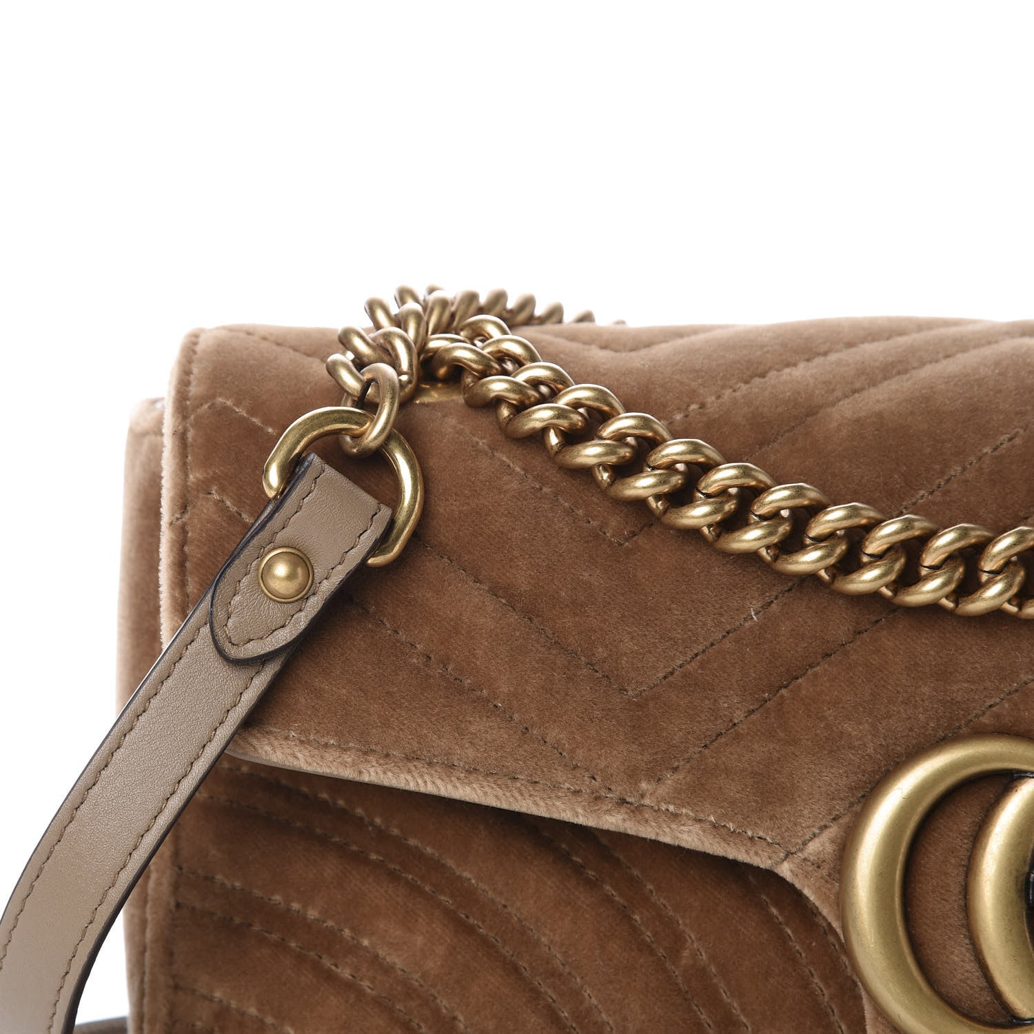 Gucci Velvet Matelasse Small GG Marmont Shoulder Bag Taupe 10 of 11
