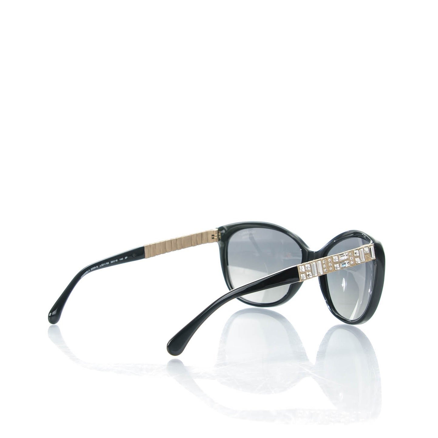 Crystal Baguette Polarized Cat Eye Sunglasses 5309-B Black