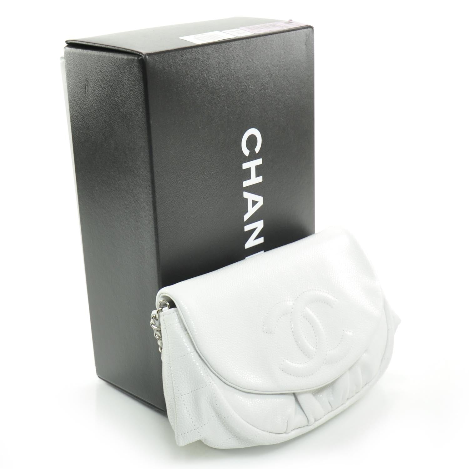 Chanel Caviar Half Moon Wallet On Chain Bag WOC White 3 of 11