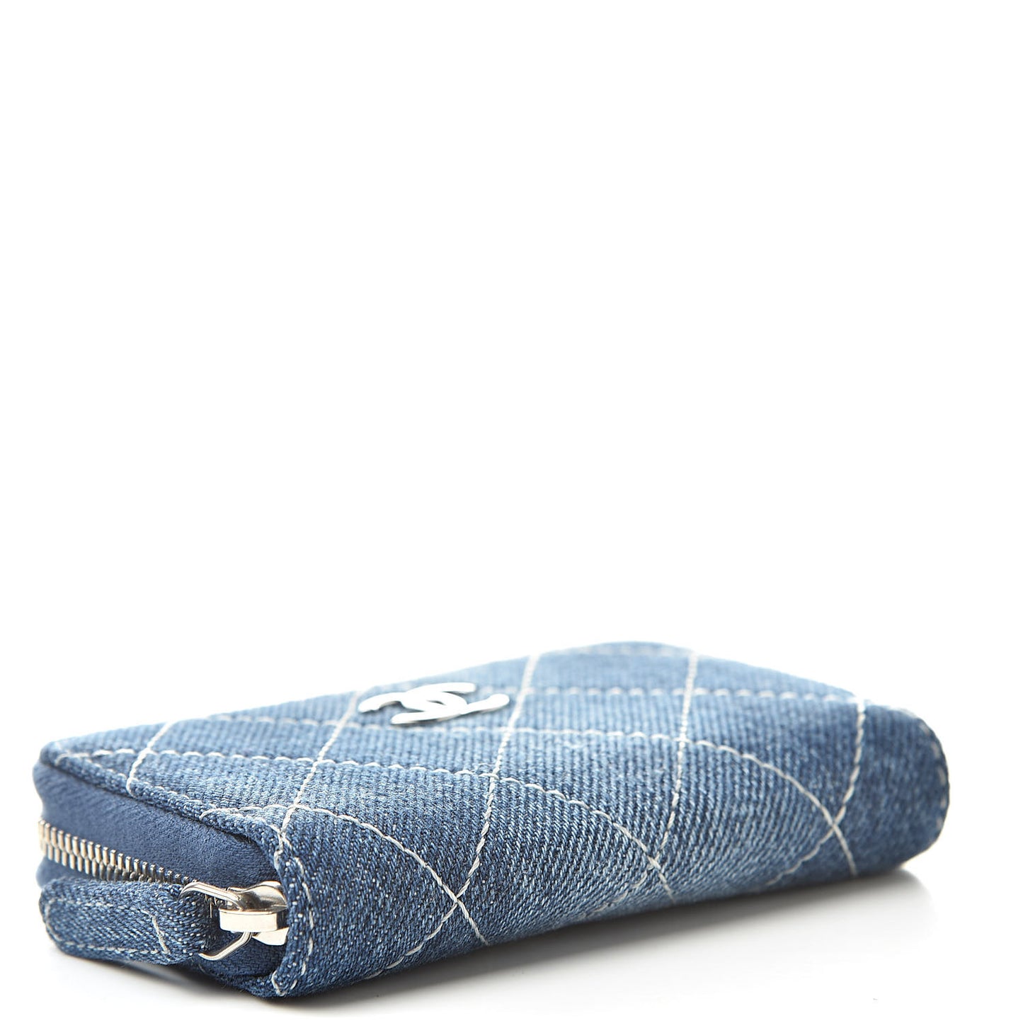 Denim Quilted Zip Coin Purse Blue