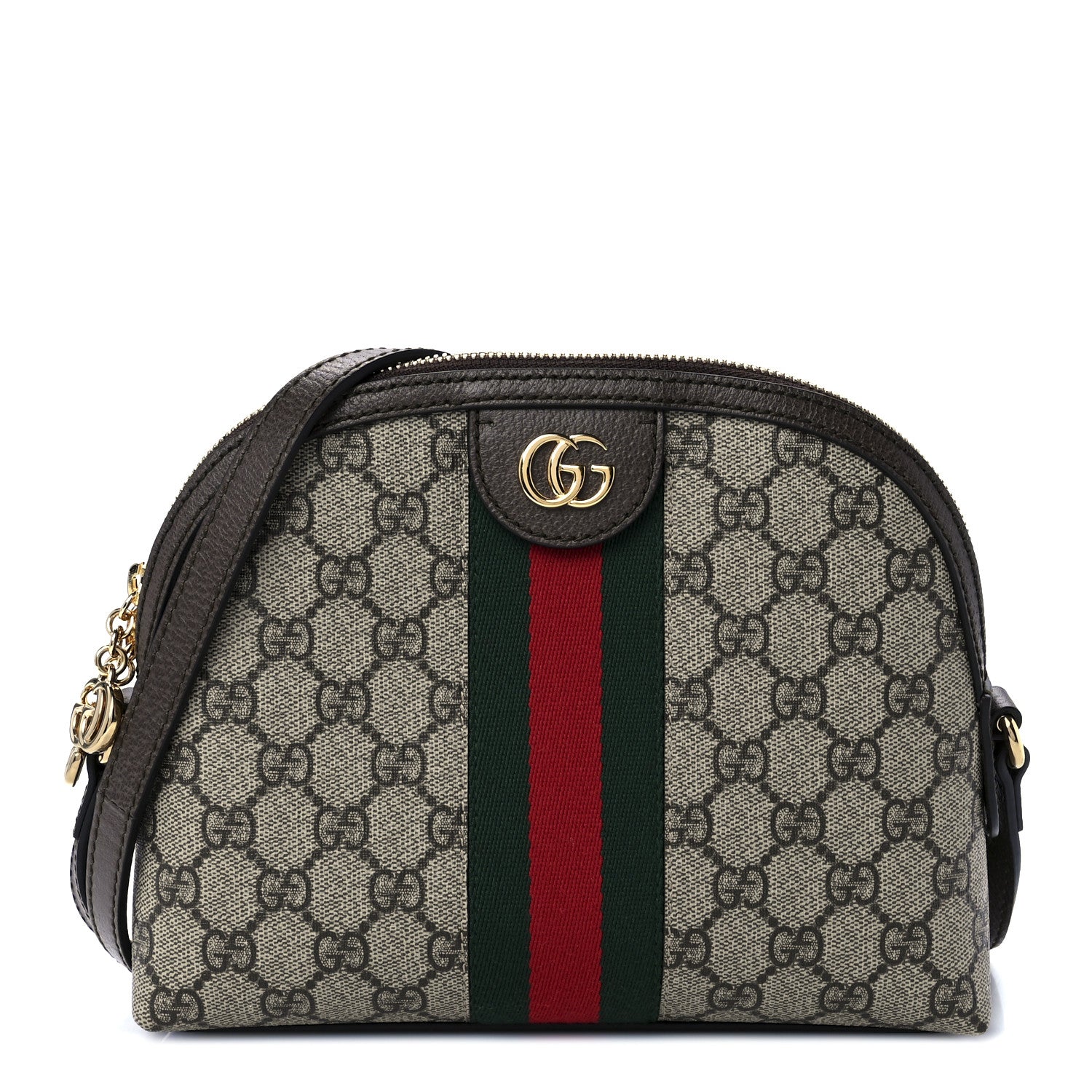 Gucci GG Supreme Monogram Textured Dollar Calfskin Web Small Ophidia Dome Shoulder Bag Beige Ebony New Acero 1 of 11