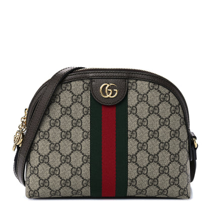 Gucci GG Supreme Monogram Textured Dollar Calfskin Web Small Ophidia Dome Shoulder Bag Beige Ebony New Acero 1 of 11