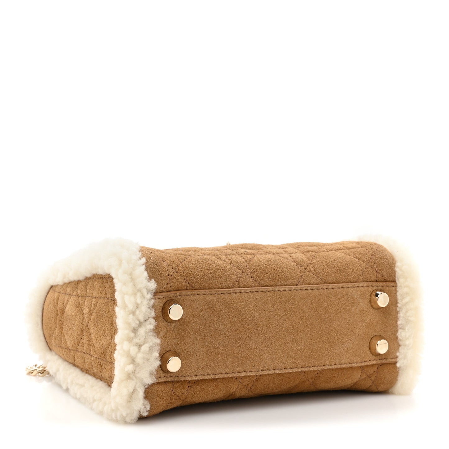 Suede Shearling Cannage Mini Lady Dior Camel