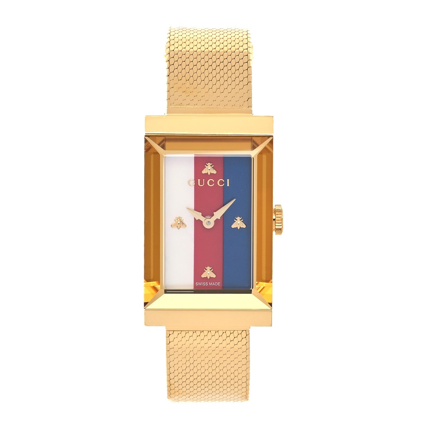 Gucci Stainless Steel Mother of Pearl 21mm Web G-Frame Mesh Quartz Watch Blue 1 of 5