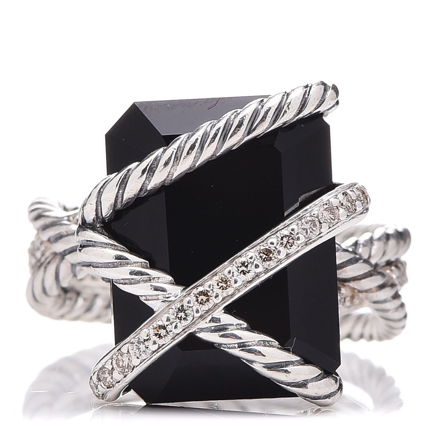Sterling Silver Diamond Black Onyx 15mm Cable Wrap Ring 52 6
