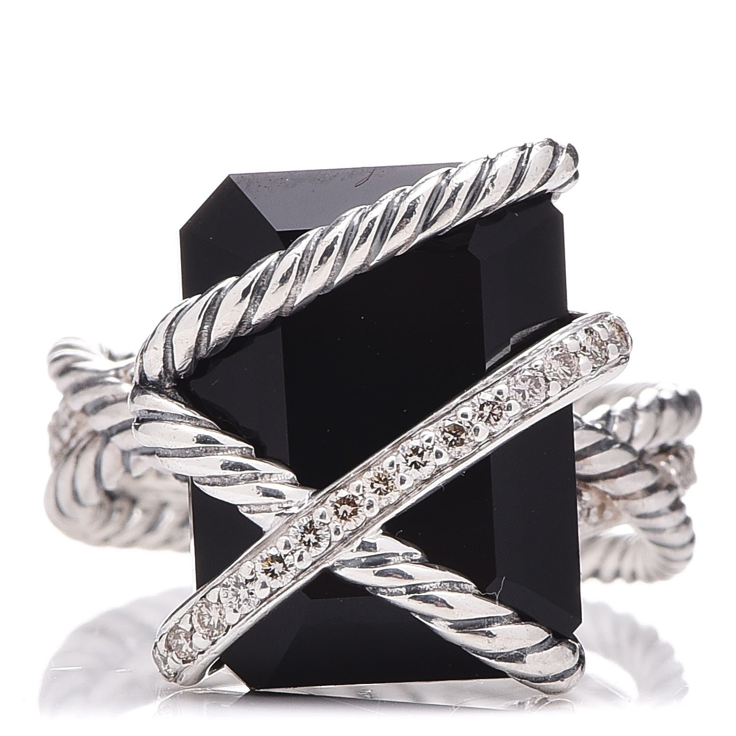 David Yurman Sterling Silver Diamond Black Onyx 15mm Cable Wrap Ring 52 6 1 of 12