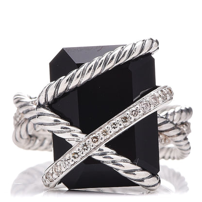 David Yurman Sterling Silver Diamond Black Onyx 15mm Cable Wrap Ring 52 6 1 of 12