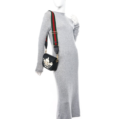 Gucci X ADIDAS Textured Dollar Calfskin Web Trefoil Mini Horsebit 1955 Shoulder Bag Black Off White 2 of 10