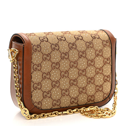 Gucci New Canvas Charisma Calfskin Crystal GG Monogram Mini Horsebit 1955 Shoulder Bag Camel Ebony 3 of 11