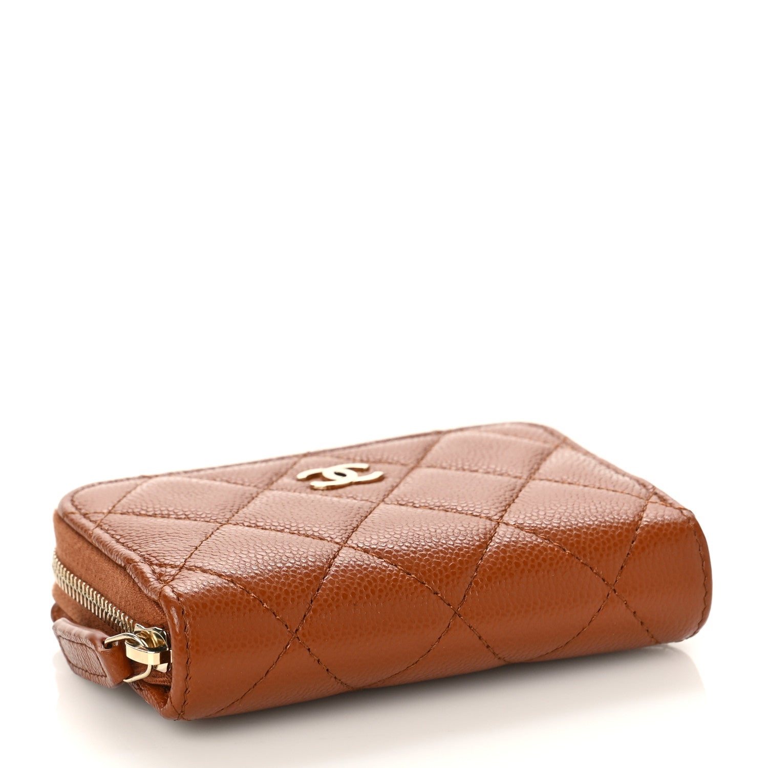 Chanel Caviar Quilted Zip Around Coin Purse Wallet Light Brown 4 of 9