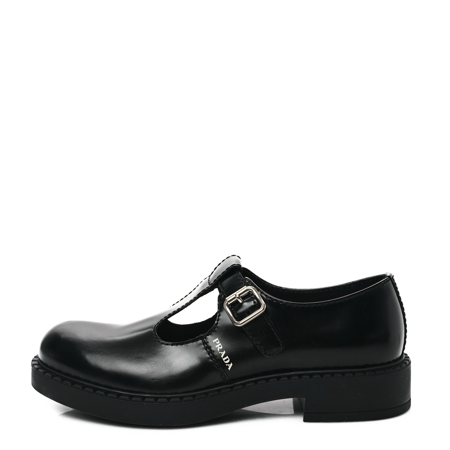 Prada Spazzolato Mens Mary Jane T Strap 40mm Loafers 10.5 Black 1 of 10
