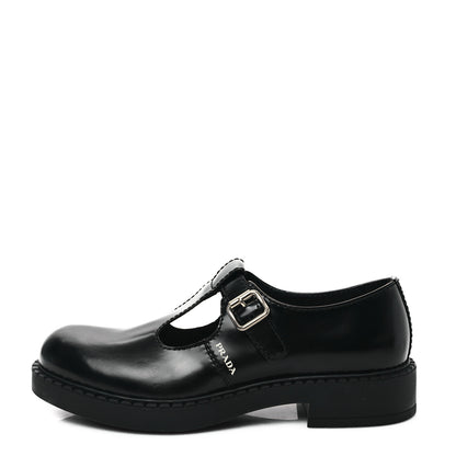 Prada Spazzolato Mens Mary Jane T Strap 40mm Loafers 10.5 Black 1 of 10