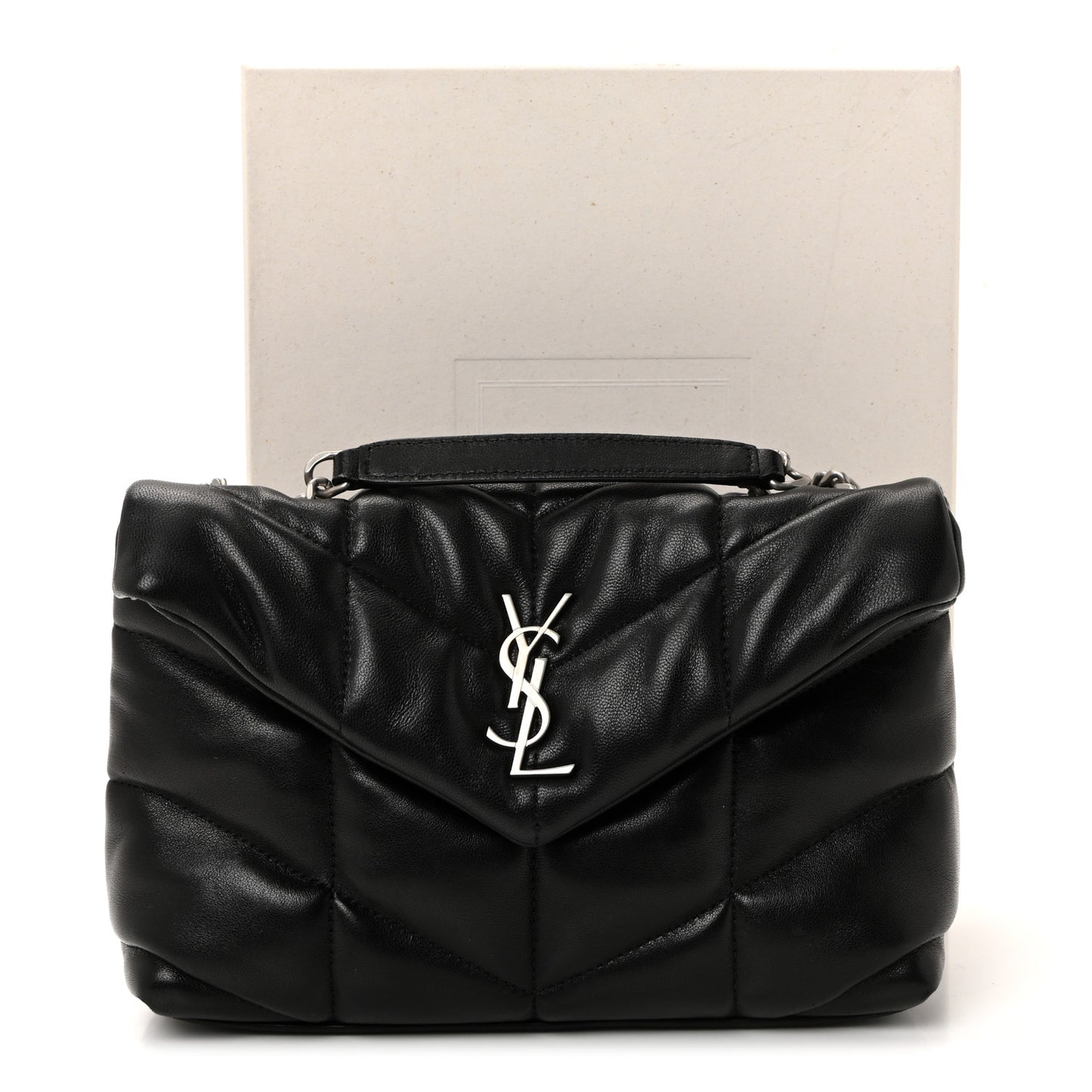 Lambskin Quilted Toy Loulou Puffer Monogram Chain Satchel Black