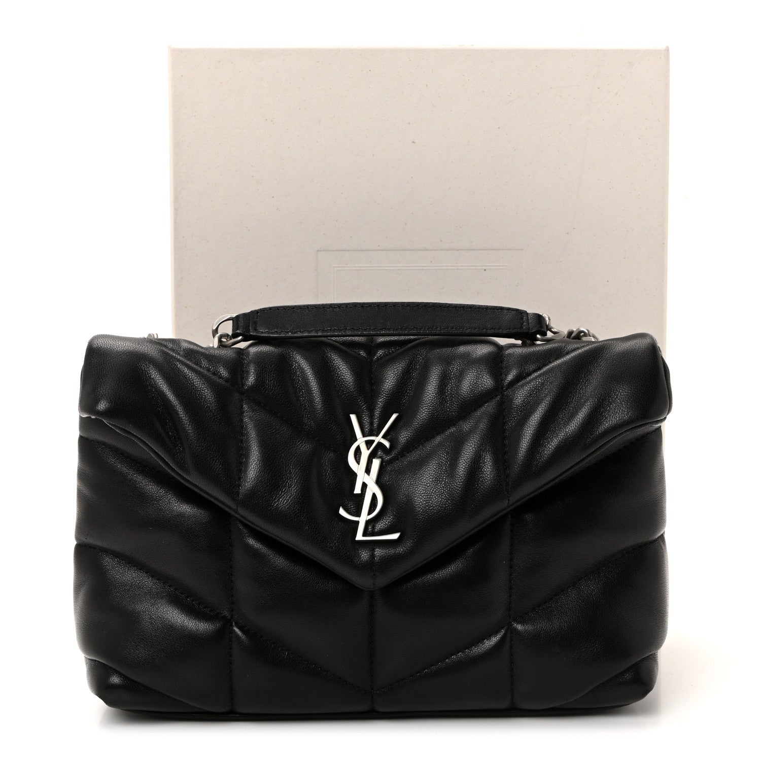 Saint Laurent Lambskin Quilted Toy Loulou Puffer Monogram Chain Satchel Black 10 of 10