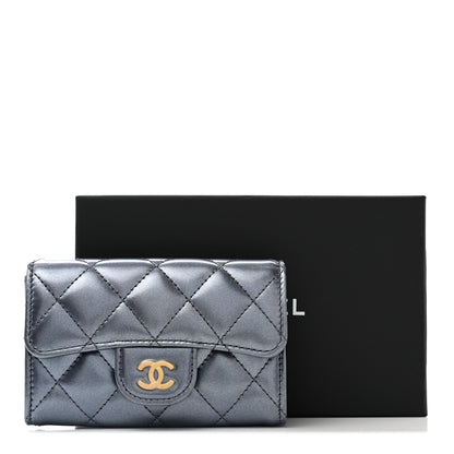 Chanel Metallic Lambskin Quilted Flap Card Holder Wallet Dark Blue 9 of 9