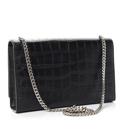 Saint Laurent Calfskin Crocodile Embossed Medium Classic Monogram Kate Tassel Satchel Black 3 of 12