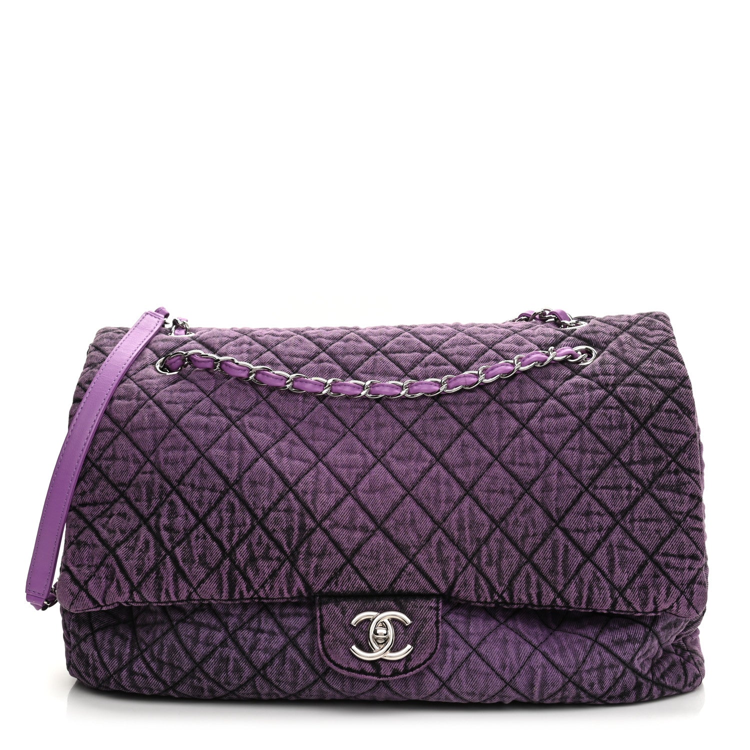 Chanel Denim Quilted Denimpression XXL Flap Purple Black 1 of 10