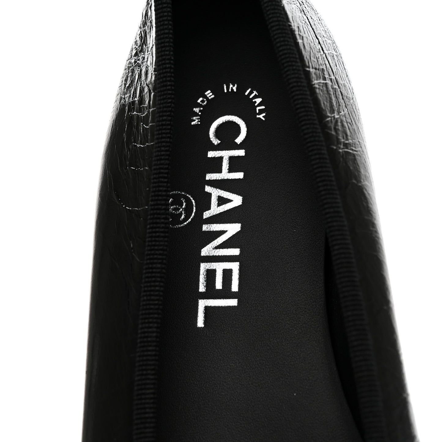 Crumpled Shiny Lambskin Cap Toe CC Ballerina Flats 38 Black White