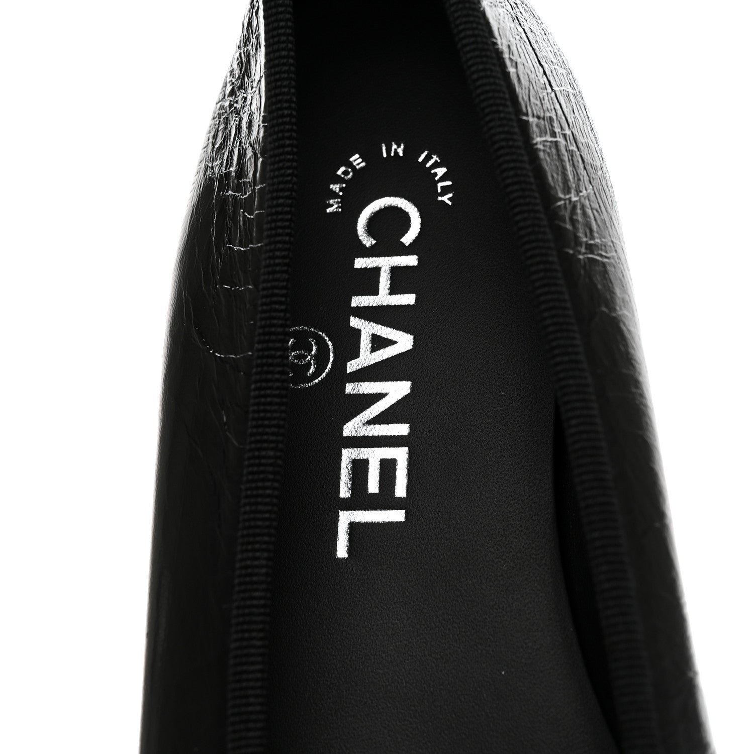 Chanel Crumpled Shiny Lambskin Cap Toe CC Ballerina Flats 38 Black White 7 of 9