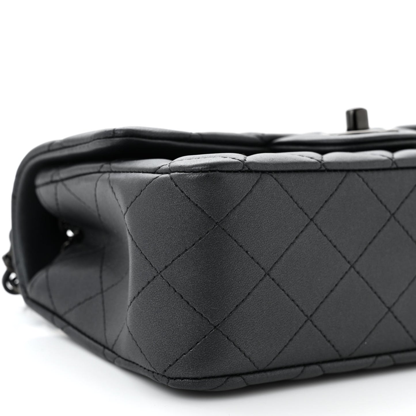 Pearly Lambskin Quilted Mini Rectangular Flap So Black