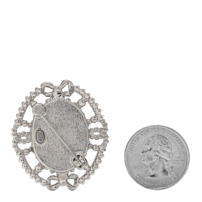 Chanel CC Lambskin Crystal Oval Brooch Silver Black 3 of 5