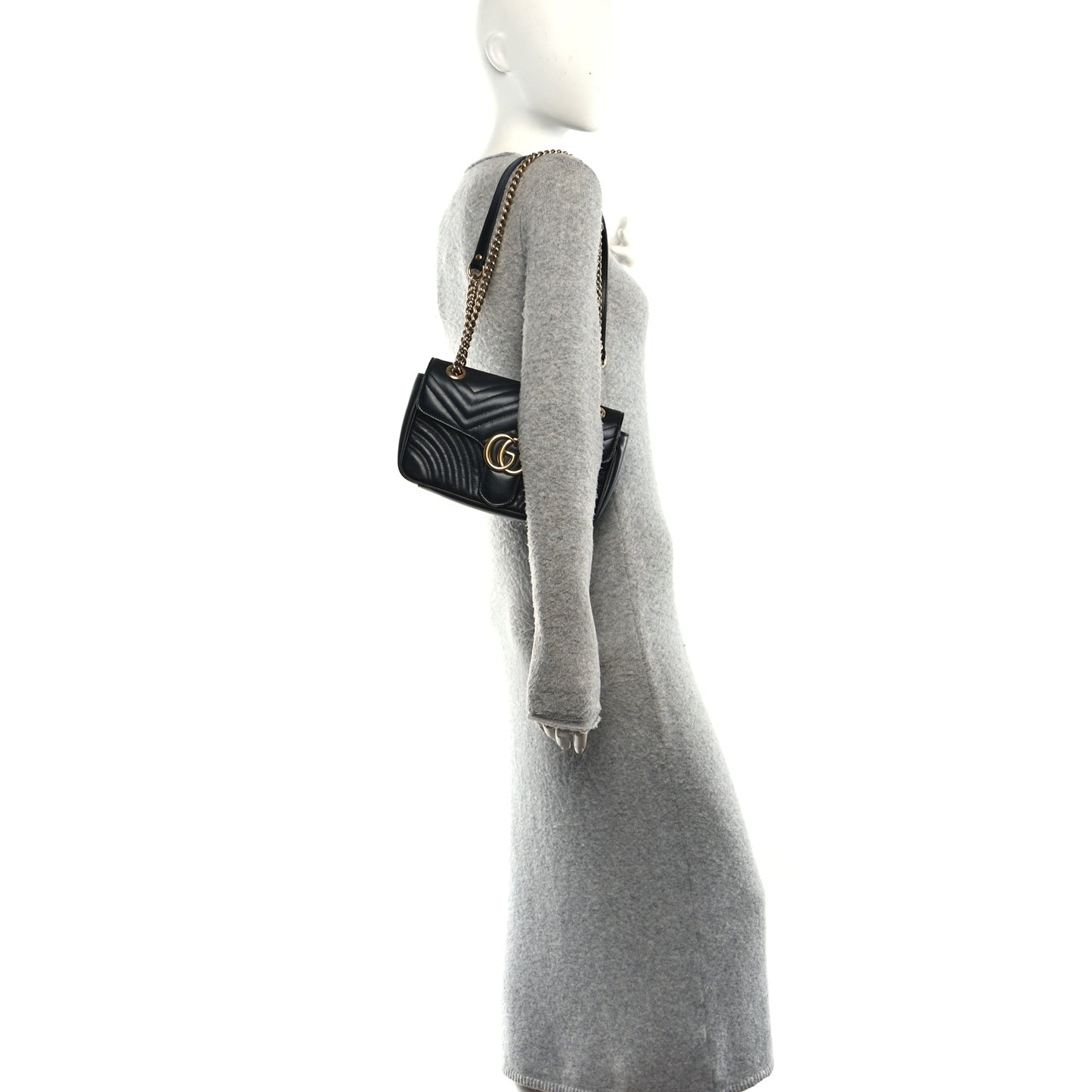 Calfskin Matelasse Small GG Marmont Shoulder Bag Black