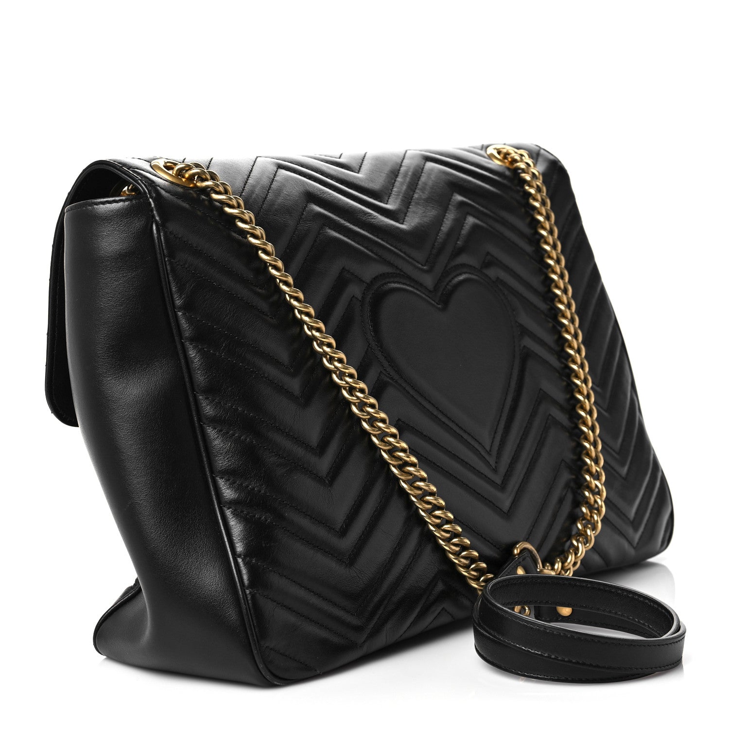 Gucci Calfskin Matelasse Large GG Marmont Shoulder Bag Black 3 of 12