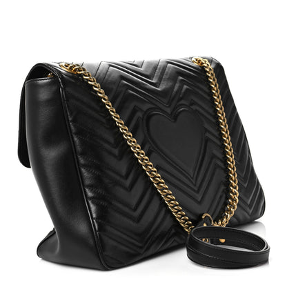 Gucci Calfskin Matelasse Large GG Marmont Shoulder Bag Black 3 of 12