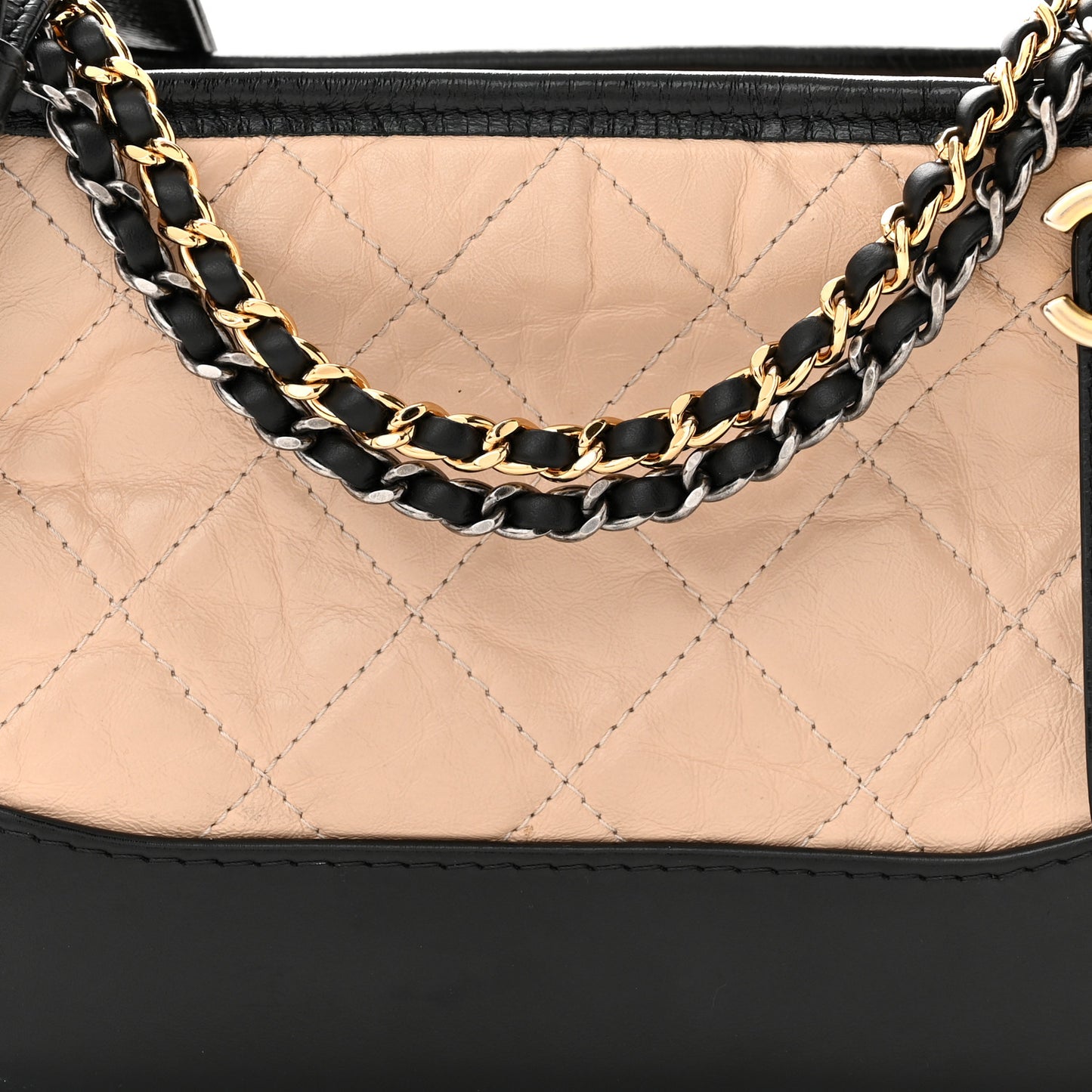 Aged Calfskin Quilted Small Gabrielle Hobo Beige Black