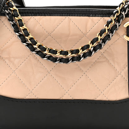 Chanel Aged Calfskin Quilted Small Gabrielle Hobo Beige Black 8 of 13