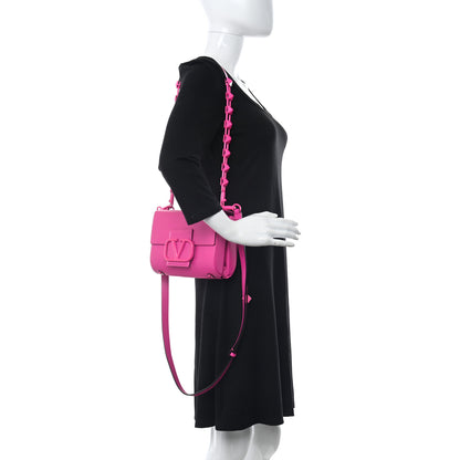 Valentino Garavani Grainy Calfskin Enamel Monochrome VLogo Stud Sign Shoulder Bag Pink PP 3 of 9