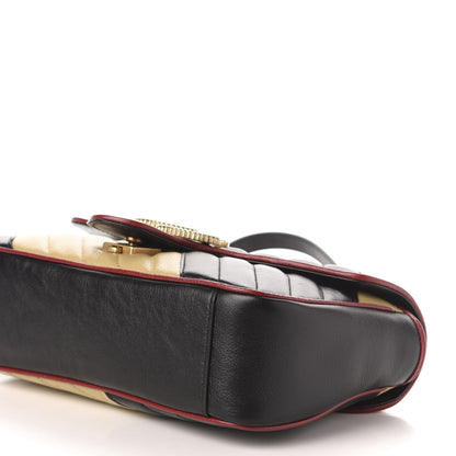 Gucci Vintage Effect Calfskin Matelasse Diagonal Striped Small Torchon GG Marmont Shoulder Bag Black Beige 12 of 16