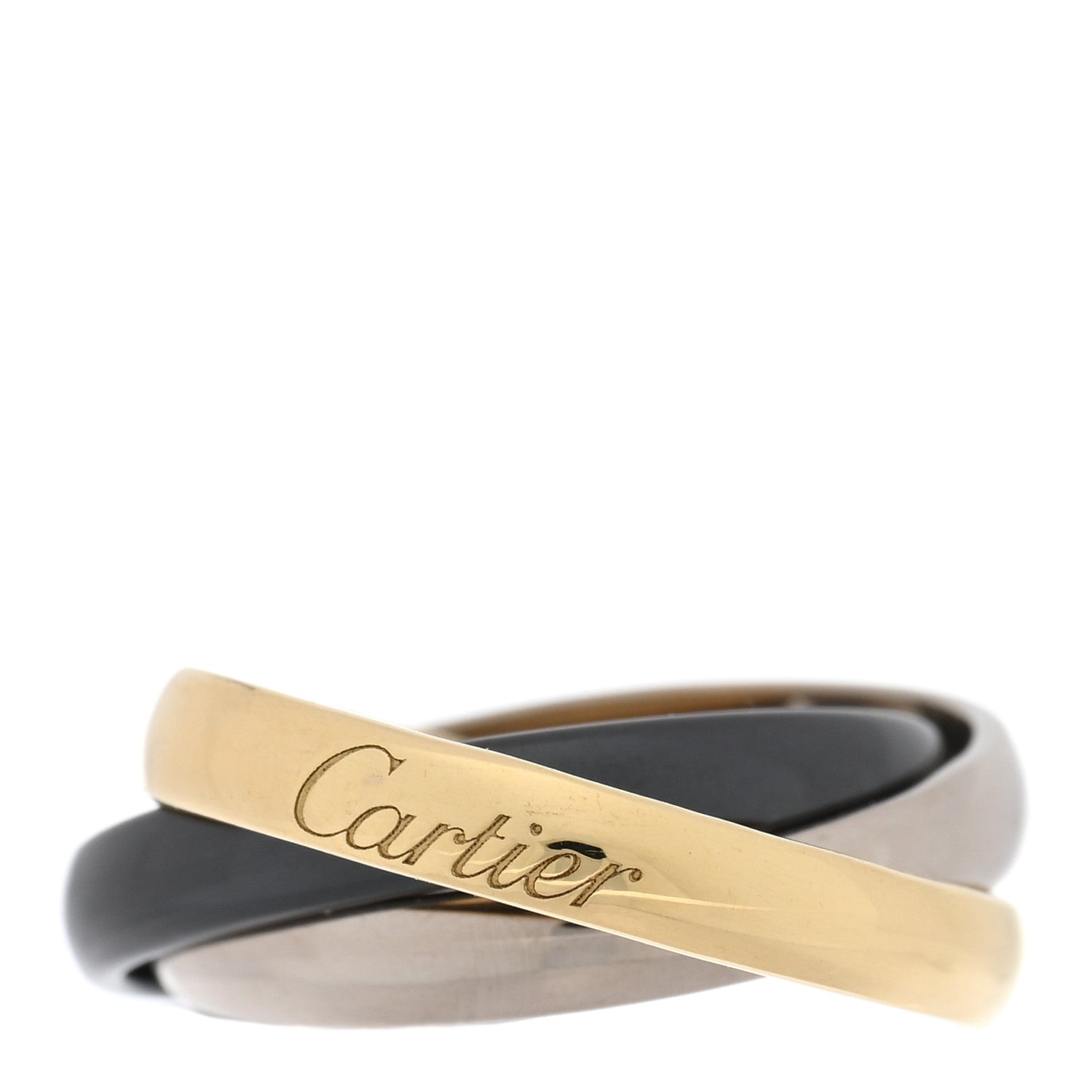 Cartier 18K White Yellow Gold Black Ceramic Trinity Ring 46 3.75 1 of 4