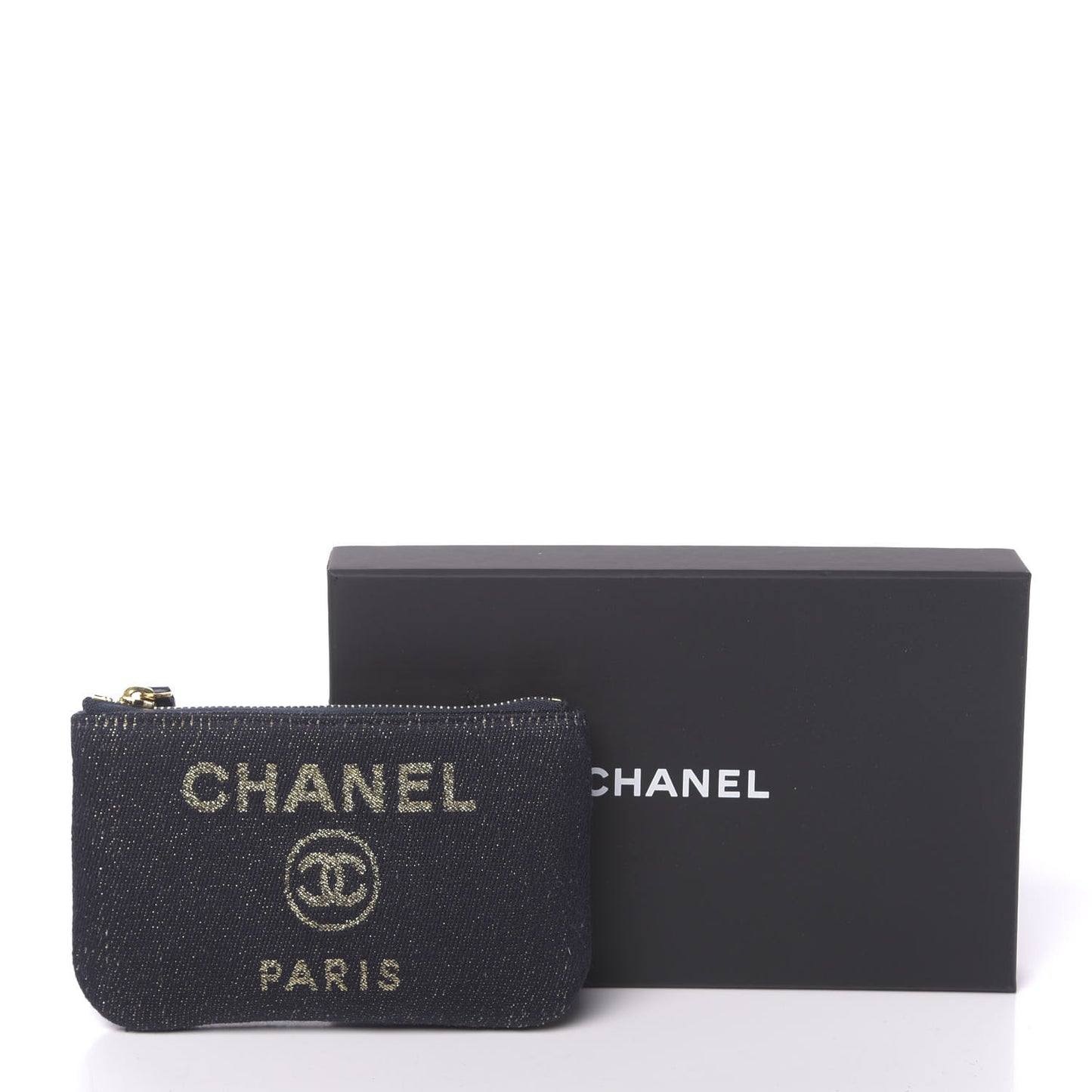 Lurex Canvas Deauville Cosmetic Pouch Navy Blue Gold